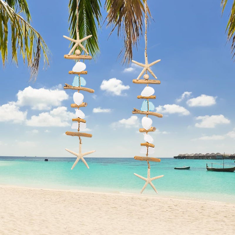 JQAQJU Wooden Driftwood Wall Decor, Starfish Bathroom Decor with Sea Shells, Driftwood Beach Room Decor for Home Indoor Outdoor, Coastal Wall Art for Living Room, Bedroom and Dining Room Blue - Image 3