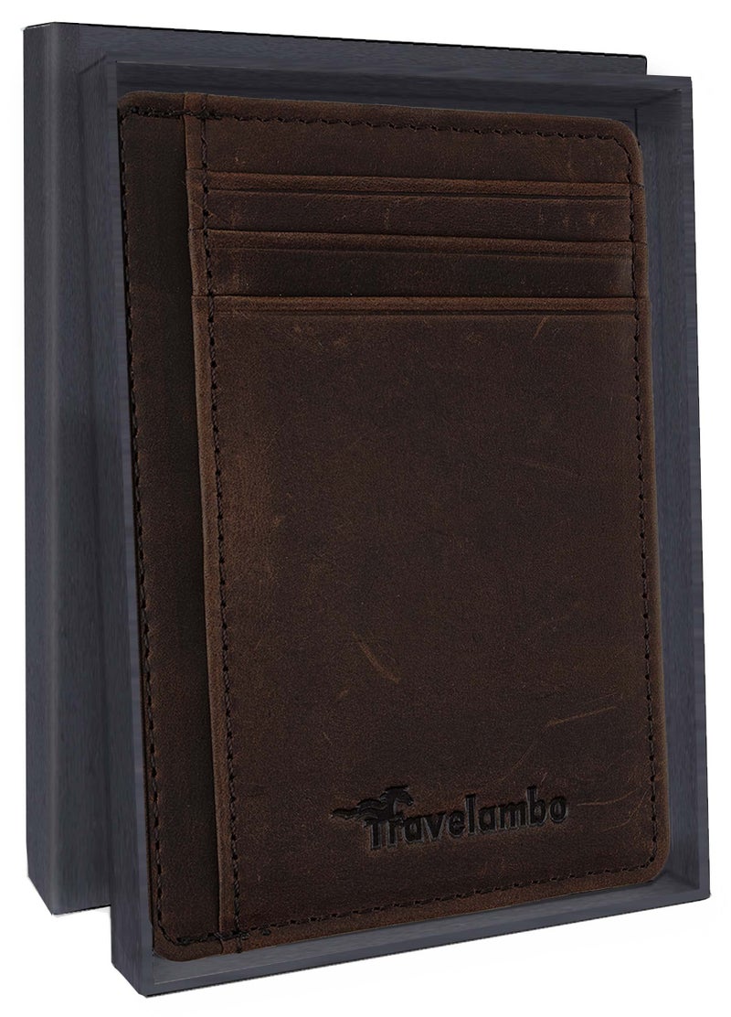 Travelambo 100% Genuine Leather Wallet for Men and Women, Slim Minimalist RFID Blocking Front Pocket Credit Card Holder with Gift Box - Image 1