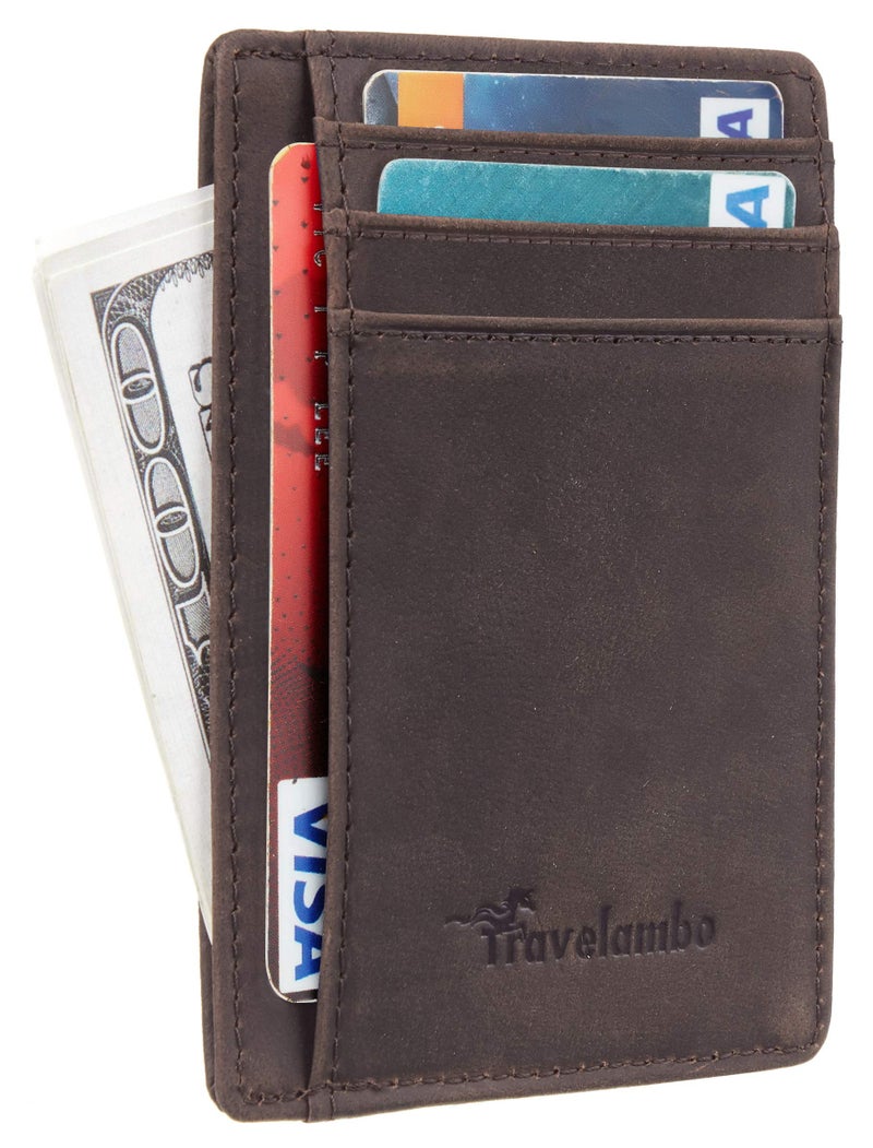 Travelambo 100% Genuine Leather Wallet for Men and Women, Slim Minimalist RFID Blocking Front Pocket Credit Card Holder with Gift Box - Image 4