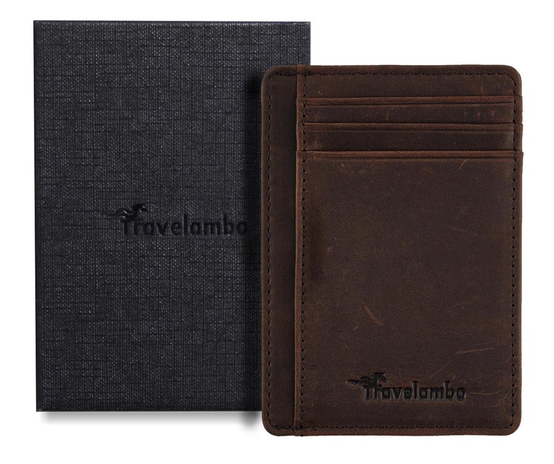 Travelambo 100% Genuine Leather Wallet for Men and Women, Slim Minimalist RFID Blocking Front Pocket Credit Card Holder with Gift Box - Image 3