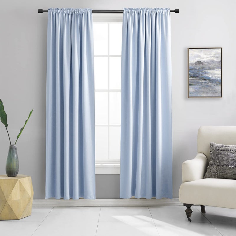 DONREN Baby Blue Window Treatment Thermal Insulated Rod Pocket Blackout CurtainsDrapes for Bedroom Light BlueSet of 2 Panels52 by 84 Inch Length
