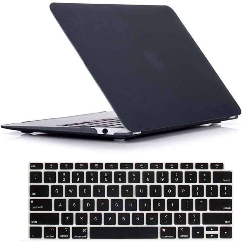 RUBAN Case for MacBook Air 13 inch Case 2022, 2021-2018 Release A2337 M1 A2179 A1932 - Protective Snap On Hard Shell Cover and Keyboard Cover for Version MacBook Air 13 with Touch Bar (Black) - Image 1