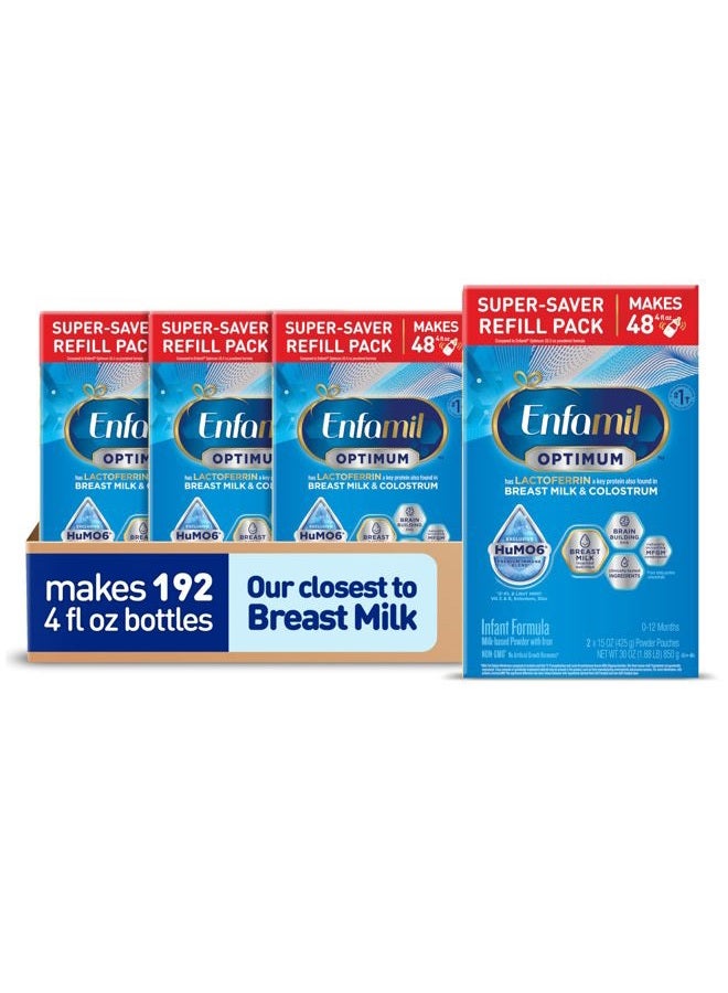 Enspire Enfamil Optimum (Enspire), Our Closest Formula to Breast Milk, Immune-Supporting Lactoferrin and Brain-Supporting DHA Baby Formula, Powder 30 Oz Refill, Pack of 4 - Image 1