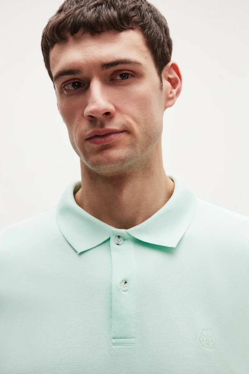 D'S DAMAT Regular Fit Mint 100% Cotton Long-Lasting Non-Curl Polo Collar Embroidered T-Shirt 4HC14ORT51000
