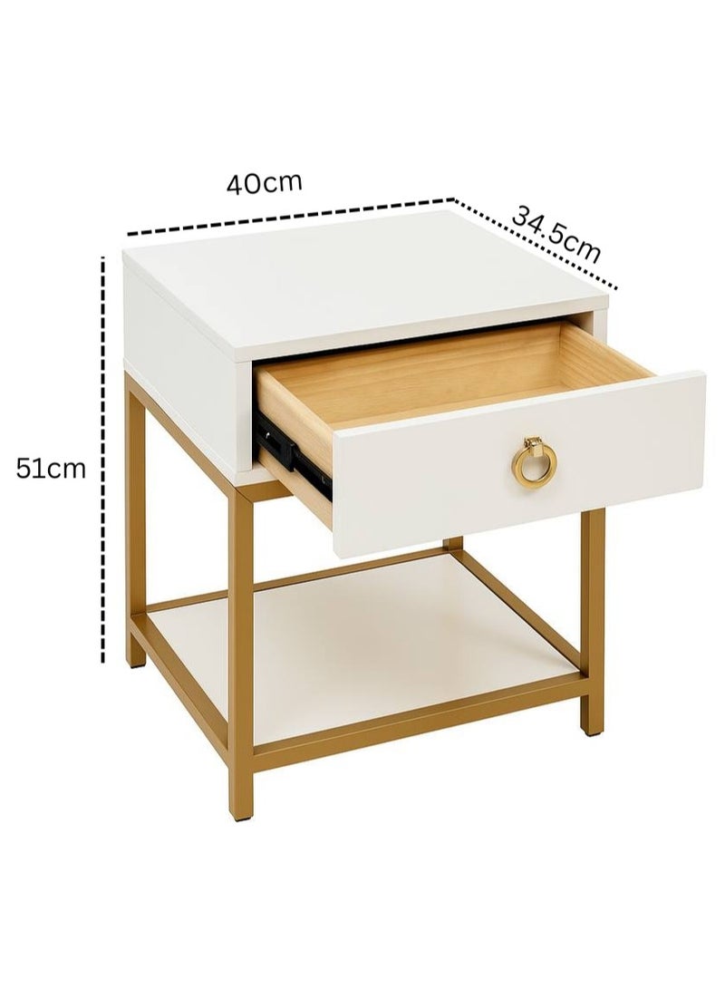 Generic Nightstand Bed Side Table Modern White & Gold  Elegant Design  - Image 4