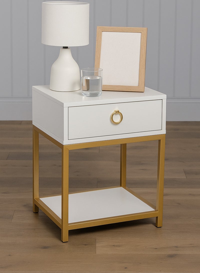 Generic Nightstand Bed Side Table Modern White & Gold  Elegant Design  - Image 3