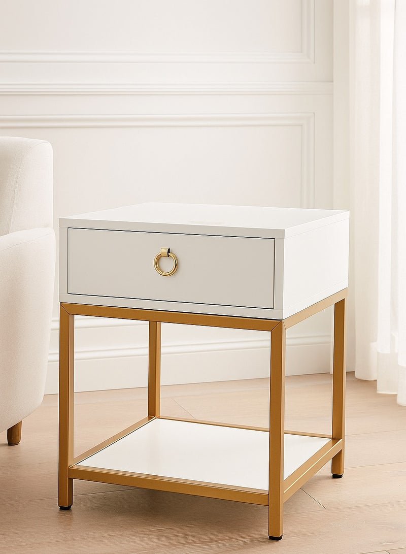 Generic Nightstand Bed Side Table Modern White & Gold  Elegant Design  - Image 2