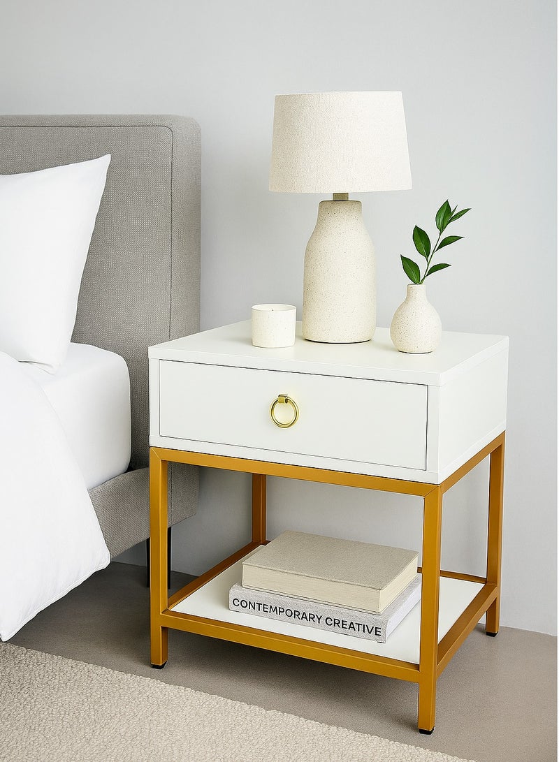 Generic Nightstand Bed Side Table Modern White & Gold  Elegant Design  - Image 1