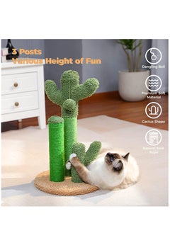 Alissa 58 cm Tall Cat Scratching Post Cactus Cat Scratcher Featuring with 3 Scratching Poles and Interactive Dangling Ball -Medium 23 Inches  - Image 2