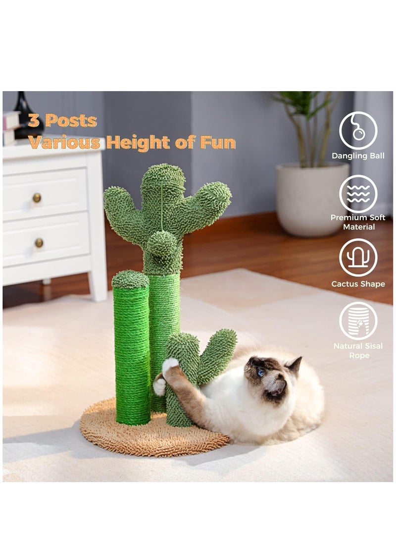 Alissa - 58 cm Tall Cat Scratching Post Cactus Cat Scratcher Featuring with 3 Scratching Poles and Interactive Dangling Ball -Medium 23 Inches - Image 1