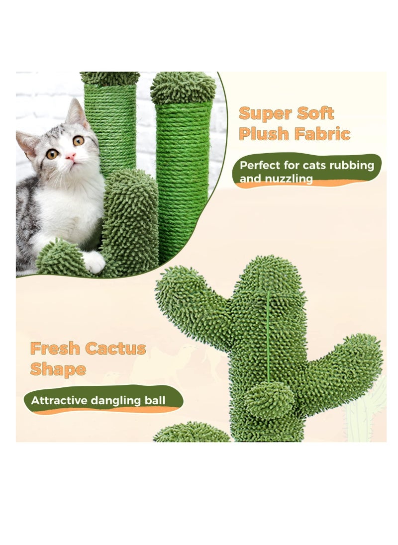 Alissa - 58 cm Tall Cat Scratching Post Cactus Cat Scratcher Featuring with 3 Scratching Poles and Interactive Dangling Ball -Medium 23 Inches - Image 1