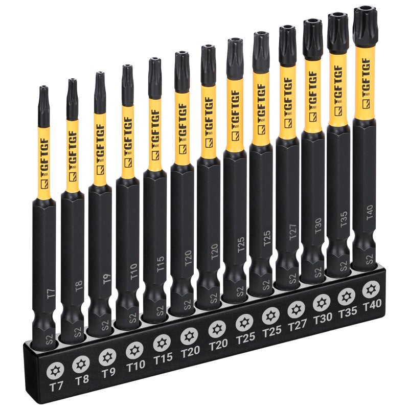 TGFTGF Impact Torx Bit Set 13PCS (TT7-TT40), 3â€ S2 Steel Security Torx, Tamper Proof Torque Star Bit Set with Magnetic CNC Machined Tips, Impact Screwdriver Bits with Storage Case - Image 1