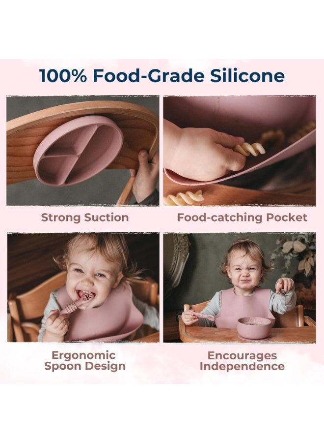 Baby Feeding Set – Baby Utensils 6–12 Months, Suction Plate & Bowl, Cup, Bib & Training Spoons | Food Grade Silicone, Dishwasher Safe Baby Eating Set - Image 4