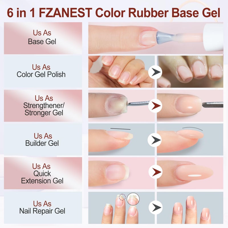 FZANEST Rubber Base Builder Gel Nail 15ml Jelly Natrual Nude Pink Color Gel Polish Nail Strengthener Self-leveling Extension Soak Off UV LED - Image 2
