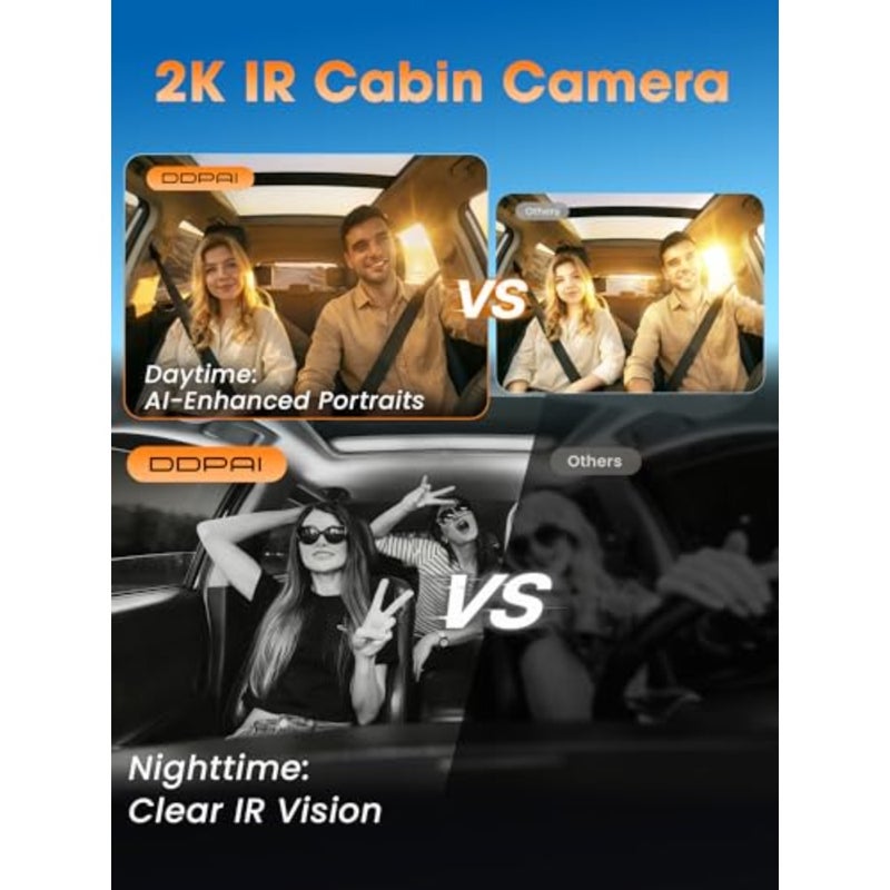 3 Channel Dash Cam for Cars, 4K+2K+1080P Front Inside Rear Dashcam, 64G Card Included, 3CH HDR Car Dash Camera, 3" IPS, 5G WiFi6, GPS, 2K/60FPS, AI ISP Night Vision, 24H Parking Mode, Z60T - Image 3