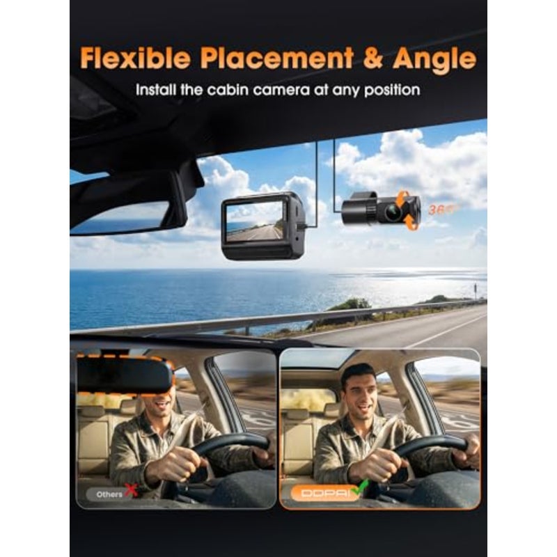 3 Channel Dash Cam for Cars, 4K+2K+1080P Front Inside Rear Dashcam, 64G Card Included, 3CH HDR Car Dash Camera, 3" IPS, 5G WiFi6, GPS, 2K/60FPS, AI ISP Night Vision, 24H Parking Mode, Z60T - Image 4