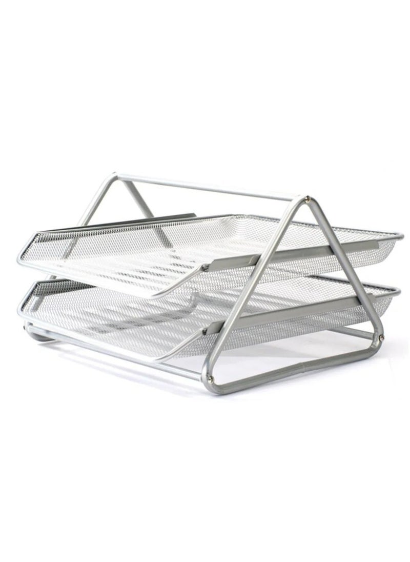 PARTNER - Partner Metal Mesh 2 Tier Document Tray, Silver - Image 1