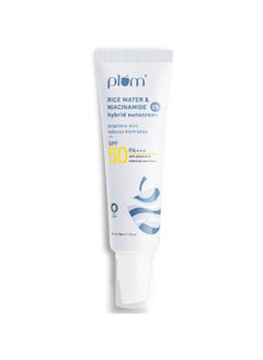 Plum 2% Niacinamide & Rice Water Sunscreen SPF 50 PA+++ | for Oily, Dry & Combination Skin | UVA/UVB Protection | Reduces Tan & Brightens Skin | No White Cast & Non-Sticky | for Women & Men | 50g  - Image 1