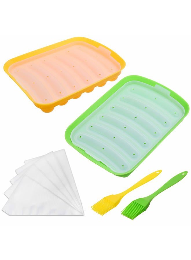 Kare Kind 2x Silicone Sausage Molds - Non-Stick Flexible Hotdog Maker - 6-Cavity Baking Cooking Steaming Container - DIY Homemade Sausages - Includes 2x Silicone Mini Brushes and 20x Pastry Bags - Image 1