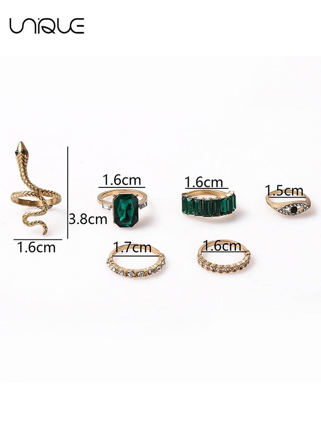 يونيك 6 قطع مجموعة خاتم - خمر الماس مجموعة خاتم الزمرد - خاتم اعوج الذهب - مجموعة خاتم عين الشر - مجوهرات نسائية للبنات - Image 2