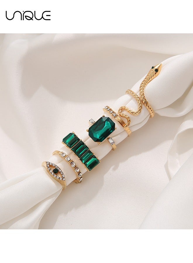يونيك 6 قطع مجموعة خاتم - خمر الماس مجموعة خاتم الزمرد - خاتم اعوج الذهب - مجموعة خاتم عين الشر - مجوهرات نسائية للبنات - Image 4