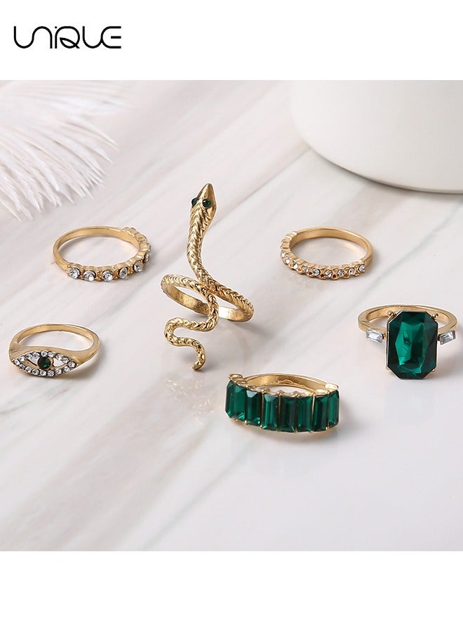 يونيك 6 قطع مجموعة خاتم - خمر الماس مجموعة خاتم الزمرد - خاتم اعوج الذهب - مجموعة خاتم عين الشر - مجوهرات نسائية للبنات - Image 5