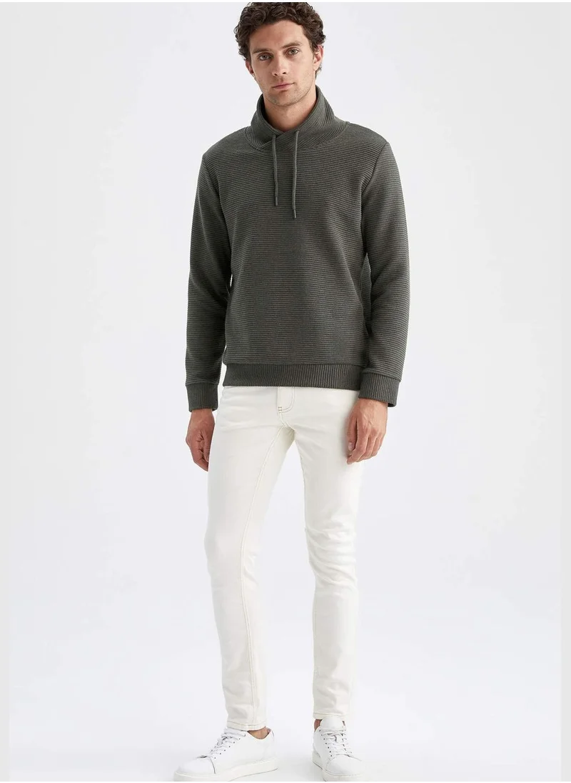 DeFacto Man Shawl Neck Long Sleeve Knitted Sweatshirt