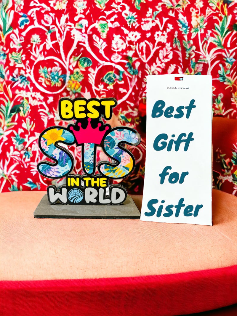 WARMINGO DE Best Sis In The World Wooden Trophy For Sis | Gift For Sister | Rakshabandhan Gift For Sister (Multicolor 6 x 5.5 Inches) - Image 5