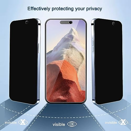 Ailun 3 Pack Privacy Screen Protector for iPhone 15 [6.1 inch] + 3 Pack Camera Lens Protector with Installation Frame, Anti Spy Private Tempered Glass Film, Case Friendly, [9H Hardness] - HD - Image 2