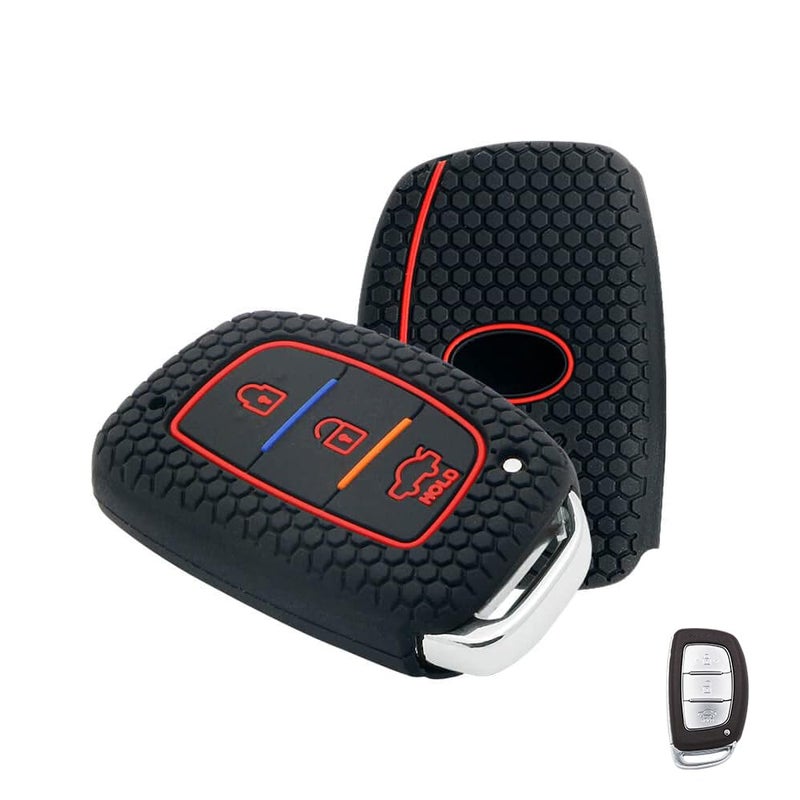 KeyZone Keycare® Silicone Key Cover Compatible for i10 Grand, i20 Elite, i20 Active, Xcent, Verna 4s, Tucson, Elantra, Grand i10 Nios (3 Button Smart Key), Black - Image 1