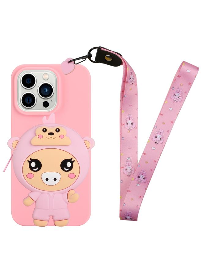 S-TOP Case For iPhone 14 Pro Silicone Wallet Phone Case with Lanyard - Image 1