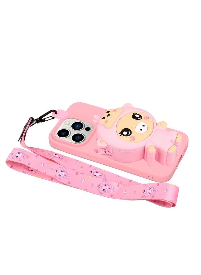 S-TOP Case For iPhone 14 Pro Silicone Wallet Phone Case with Lanyard - Image 2