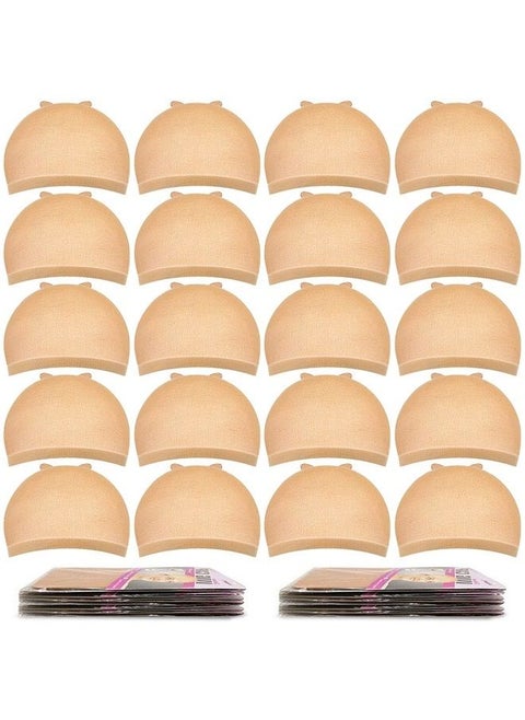 Wig Caps, 20pcs Stocking Caps For Wigs Stretchy Nylon Wig Caps Nude Wig Caps For Women Man-Light Brown