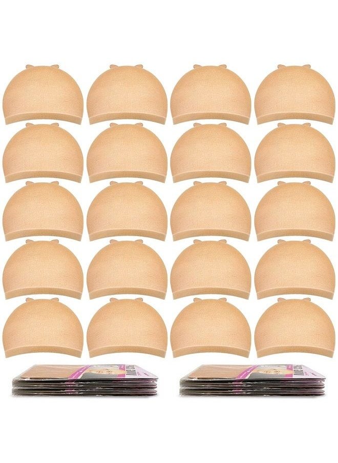Wig Caps, 20pcs Stocking Caps For Wigs Stretchy Nylon Wig Caps Nude Wig Caps For Women Man-Light Brown