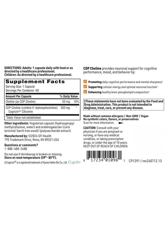 Klaire Labs Klaire Labs CDP Choline 250mg - Soy-Free Choline Supplements - Cognizin Citicoline to Help Support Memory, Focus & Attention - Bioavailable Active Form, Hypoallergenic (60 Capsules) - Image 5