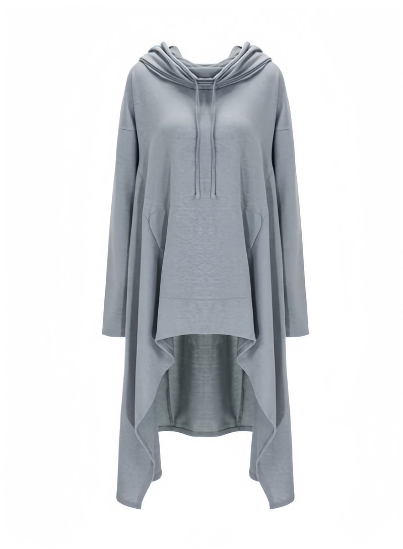 Halamodo Womens Casual Solid Hoodies Sweatshirts Asymmetric Hem Long Sleeve,Long Sleeve Oversize Top Shirt Dress with Pockets and Hat - Image 3