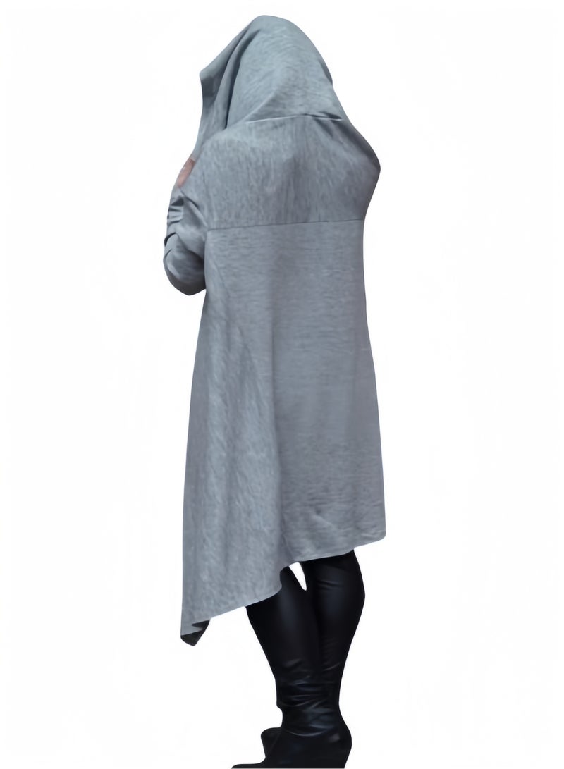 Halamodo Womens Casual Solid Hoodies Sweatshirts Asymmetric Hem Long Sleeve,Long Sleeve Oversize Top Shirt Dress with Pockets and Hat - Image 2