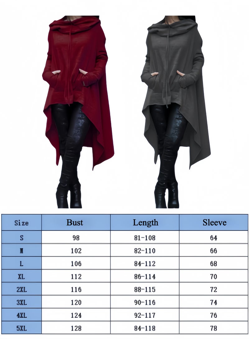 Halamodo Womens Casual Solid Hoodies Sweatshirts Asymmetric Hem Long Sleeve,Long Sleeve Oversize Top Shirt Dress with Pockets and Hat - Image 4