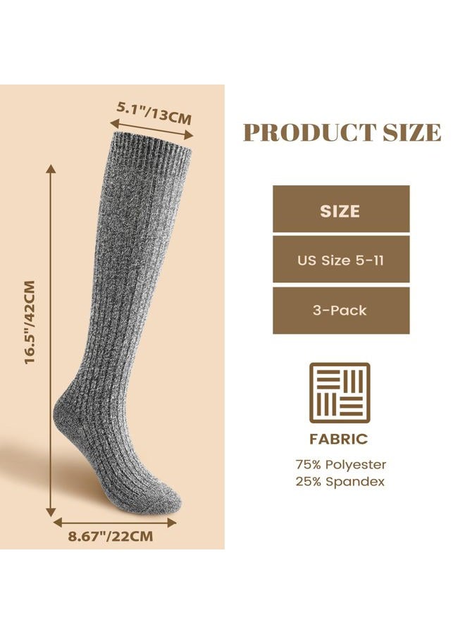 Premillow 3 Pairs Slouch Socks Women, Long Winter Thigh High Boot Scrunch Socks, Warm Soft Slouchy Sock for Women Size 5-11, Black,beige,grey, One size - Image 3