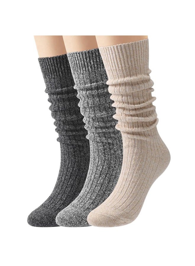 Premillow 3 Pairs Slouch Socks Women, Long Winter Thigh High Boot Scrunch Socks, Warm Soft Slouchy Sock for Women Size 5-11, Black,beige,grey, One size - Image 1