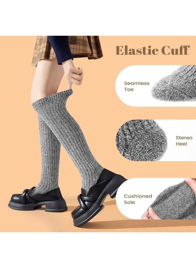 Premillow 3 Pairs Slouch Socks Women, Long Winter Thigh High Boot Scrunch Socks, Warm Soft Slouchy Sock for Women Size 5-11, Black,beige,grey, One size - Image 5