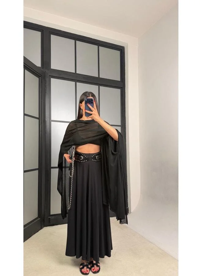 جاوس تنورة أساسية من قماش مودال أسود GAUS-01559.