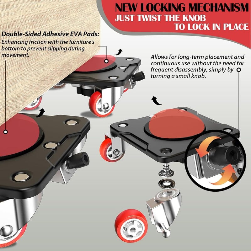 ONEON Furniture Mover Plus Parked Edition with Furniture Lifter, Periodic Moving Needs, Parking Lock Design, Lock Dollies for Long-Term Stability of Heavy Items, No Frequent Setup & Removal - Image 4