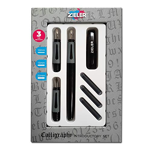 Zieler Introductory Calligraphy Pen Set 3 Nibs 1 Pen with 3 Ink Cartridges - Image 1