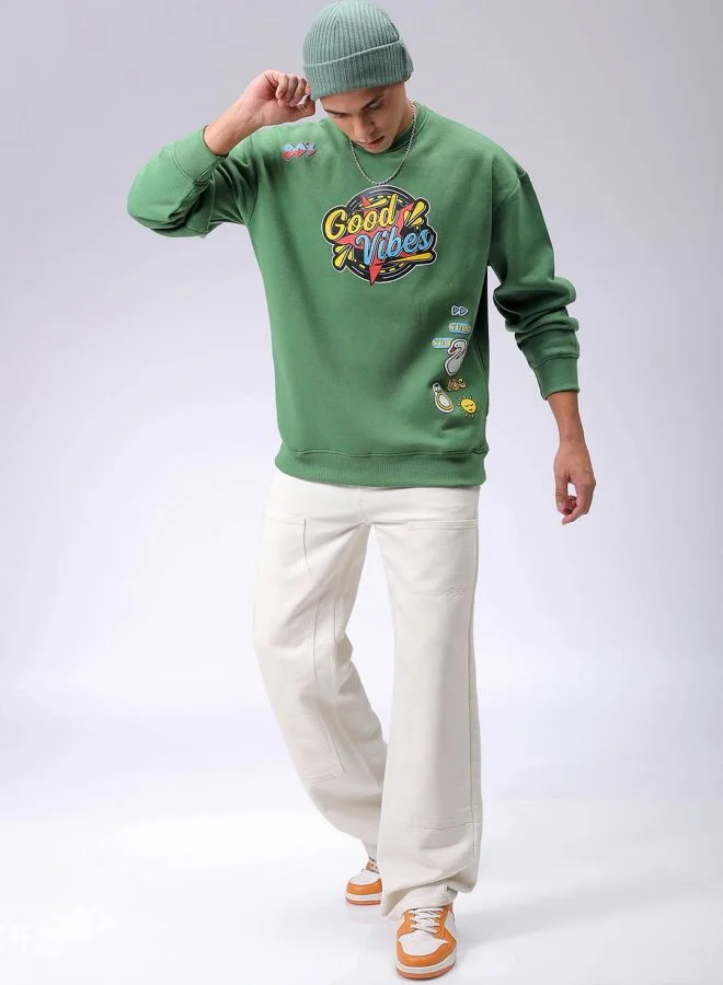 The Indian Garage Co Men Oversized Placement Print Crew Neck Overhead Sweatshirt