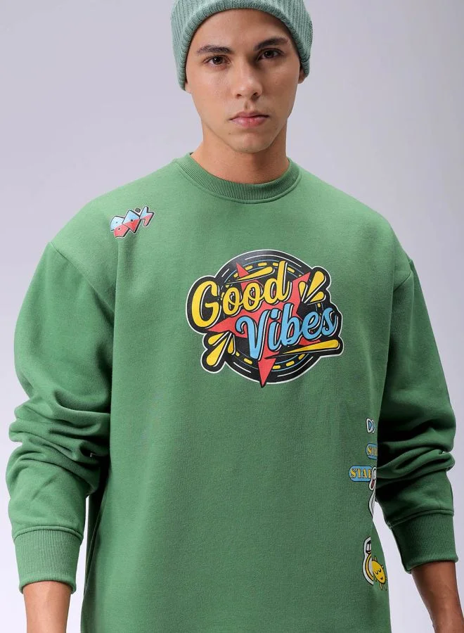 The Indian Garage Co Men Oversized Placement Print Crew Neck Overhead Sweatshirt