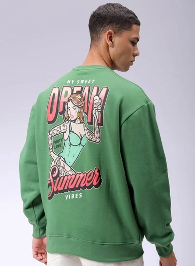 The Indian Garage Co Men Oversized Placement Print Crew Neck Overhead Sweatshirt