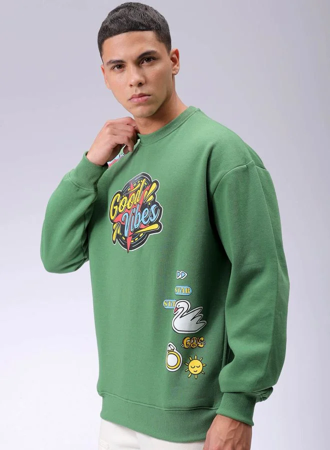 The Indian Garage Co Men Oversized Placement Print Crew Neck Overhead Sweatshirt