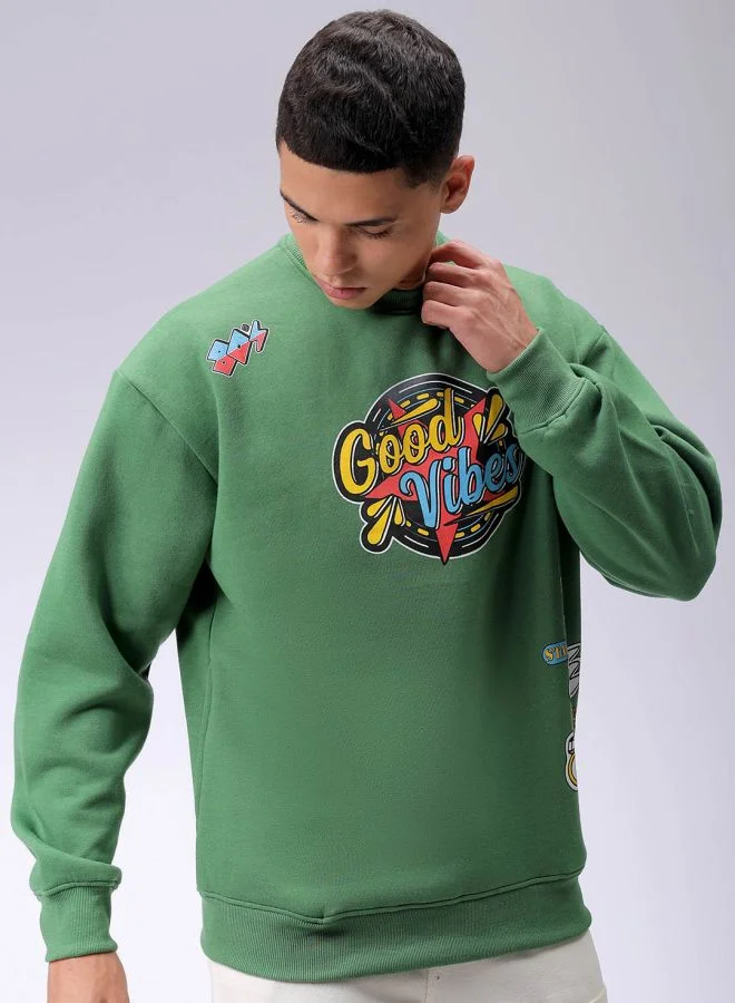 The Indian Garage Co Men Oversized Placement Print Crew Neck Overhead Sweatshirt