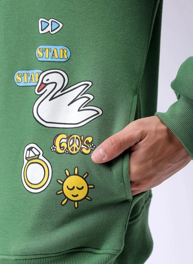 The Indian Garage Co Men Oversized Placement Print Crew Neck Overhead Sweatshirt
